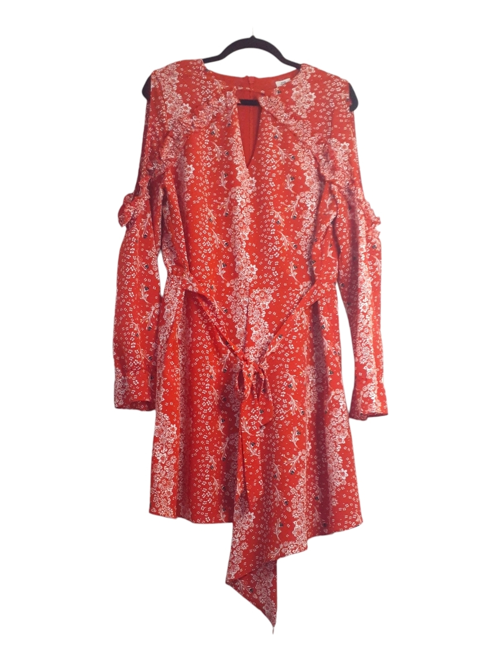 NWOT River Island Red Floral Cold-Shoulder Tie-Waist Midi Dress Size L/XL